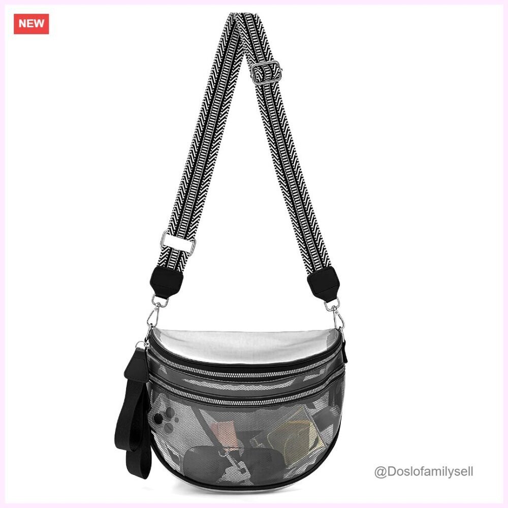 Waterproof PVC Clear Crossbody Bag with Anti-Theft Lanyard & Back Pocket